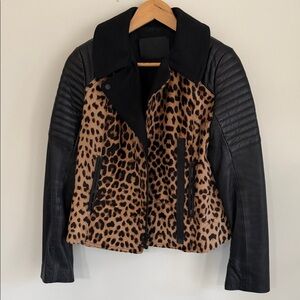 A.L.C. Black and Leopard Print Leather Jacket